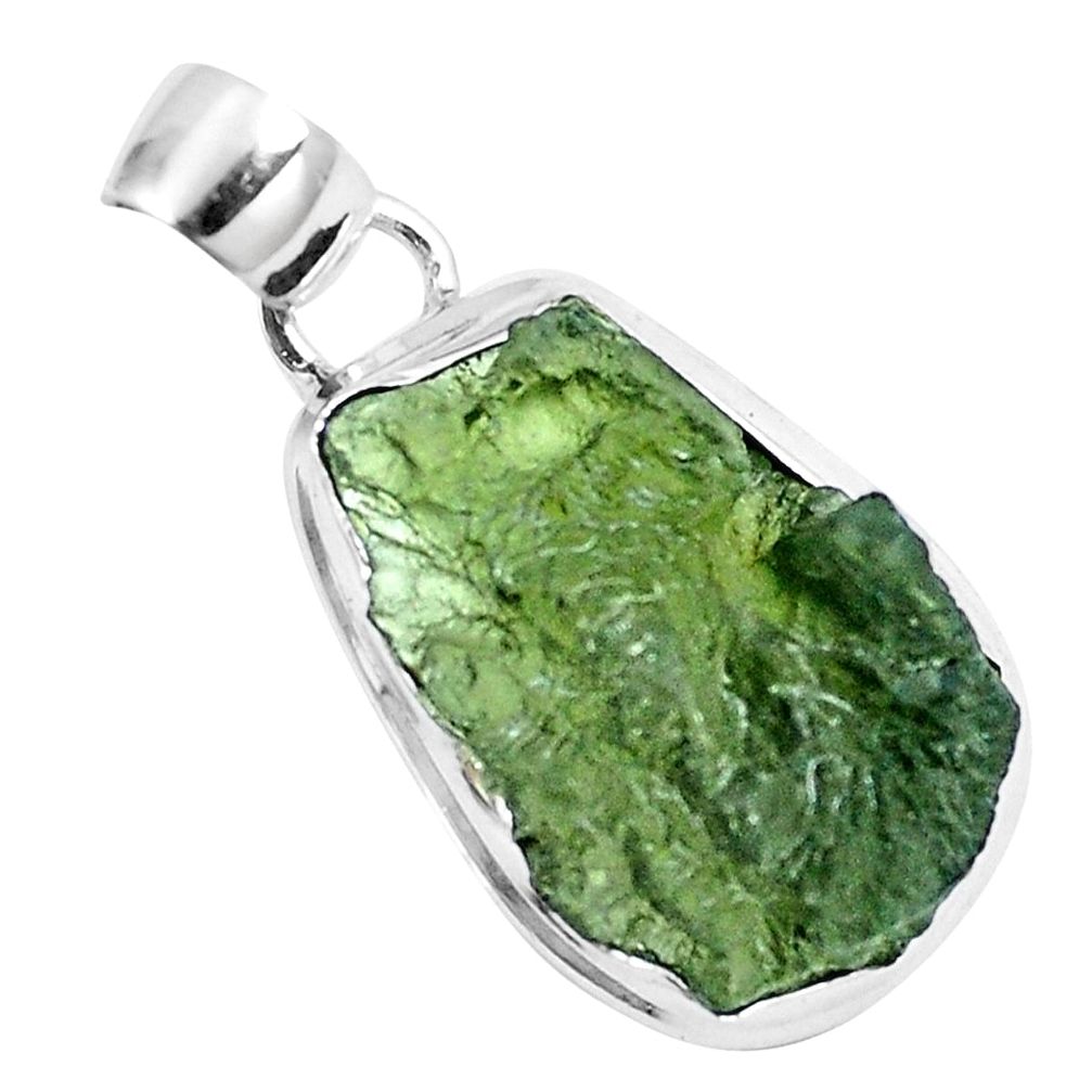 12.05cts natural green moldavite (genuine czech) 925 silver pendant m88477