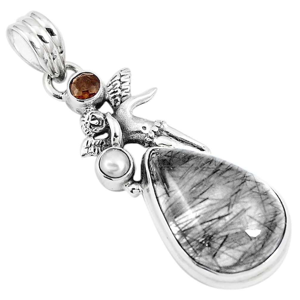 18.43cts natural tourmaline rutile 925 silver cupid angel wings pendant m88489