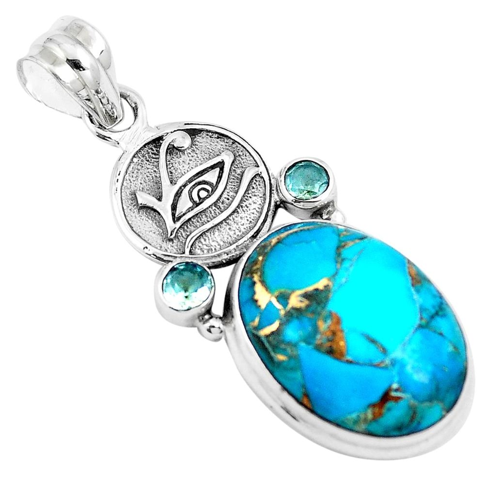 18.46cts blue copper turquoise topaz 925 silver horse eye pendant jewelry m88511