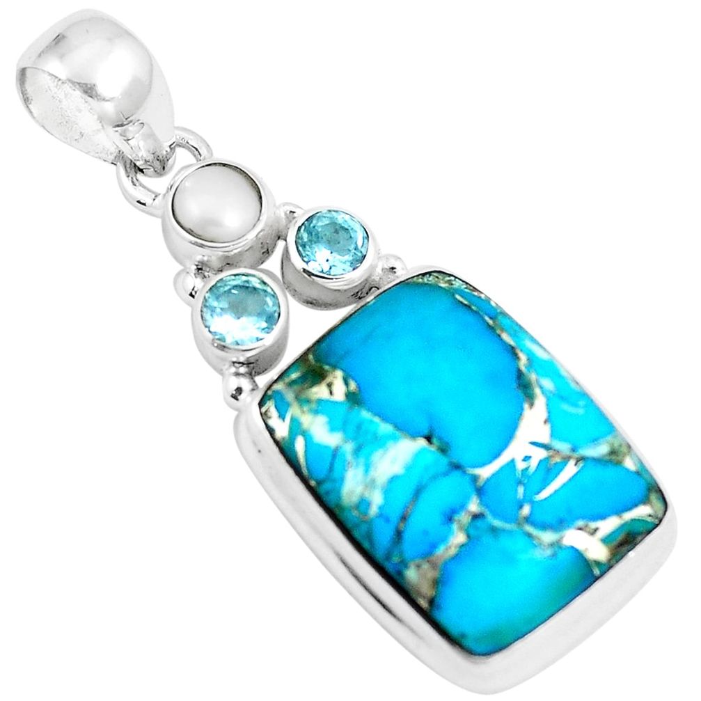 17.95cts blue copper turquoise topaz 925 sterling silver pendant jewelry m88512