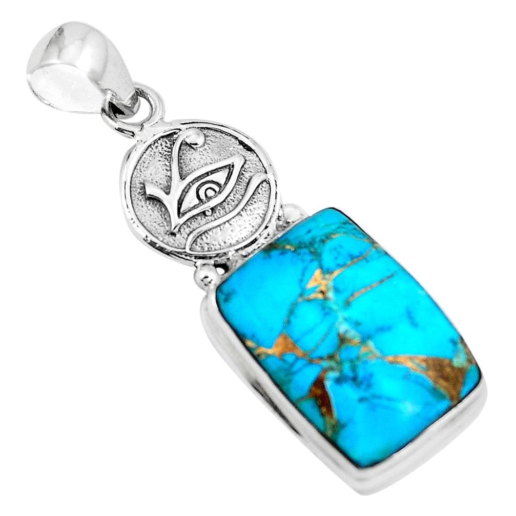 925 sterling silver 17.42cts blue copper turquoise horse eye pendant m88520