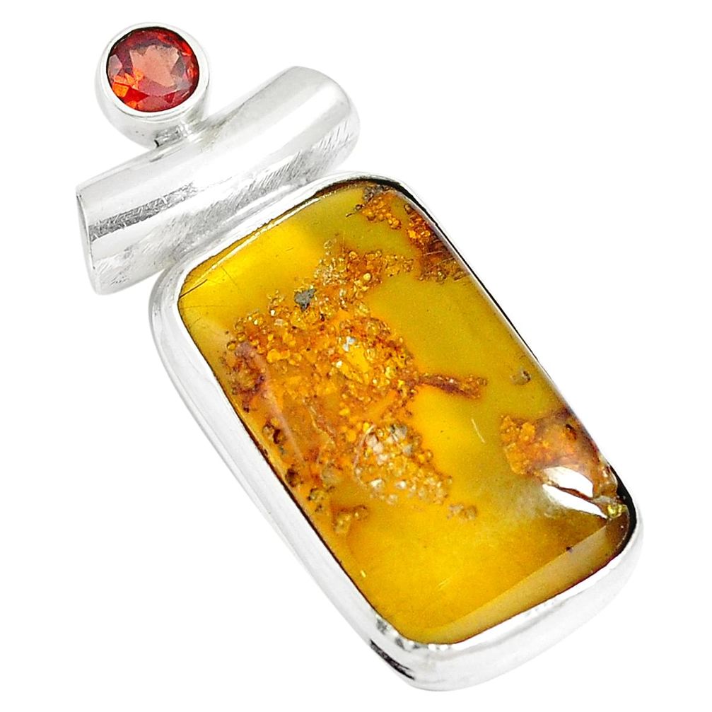 14.14cts natural green amber from colombia garnet 925 silver pendant m88561
