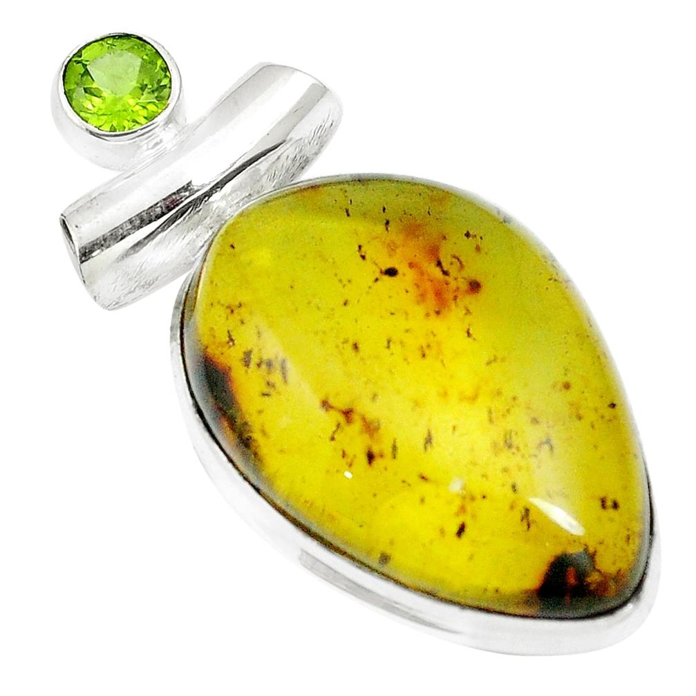 925 silver 19.25cts natural green amber from colombia peridot pendant m88564