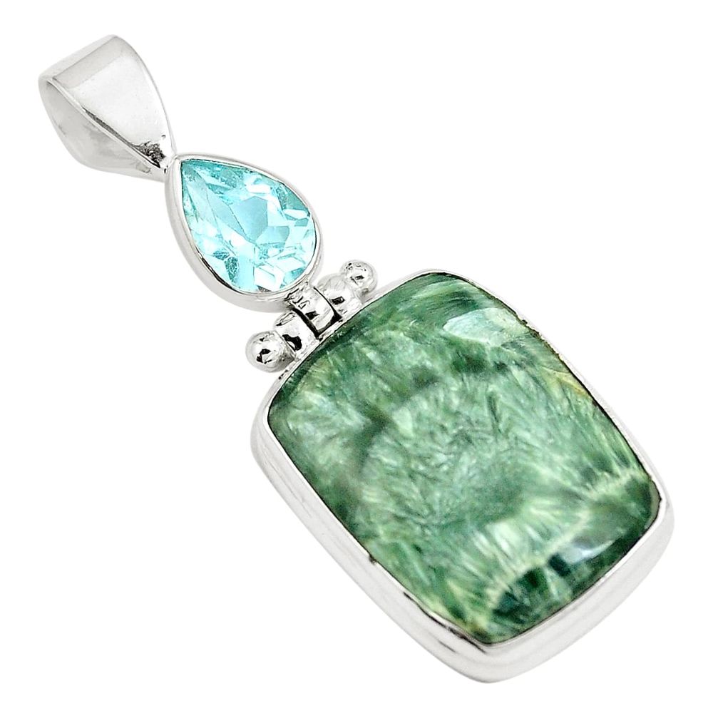 20.05cts natural green seraphinite (russian) topaz 925 silver pendant m88582