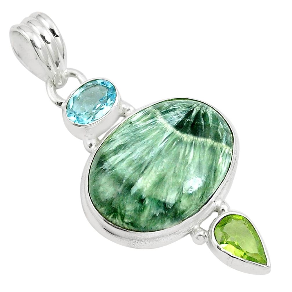 15.55cts natural green seraphinite (russian) peridot 925 silver pendant m88589