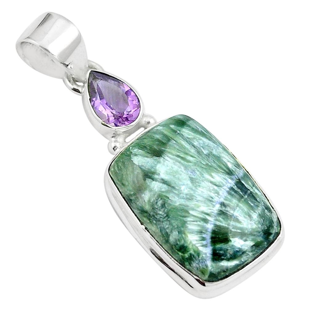 16.87cts natural green seraphinite (russian) amethyst 925 silver pendant m88590