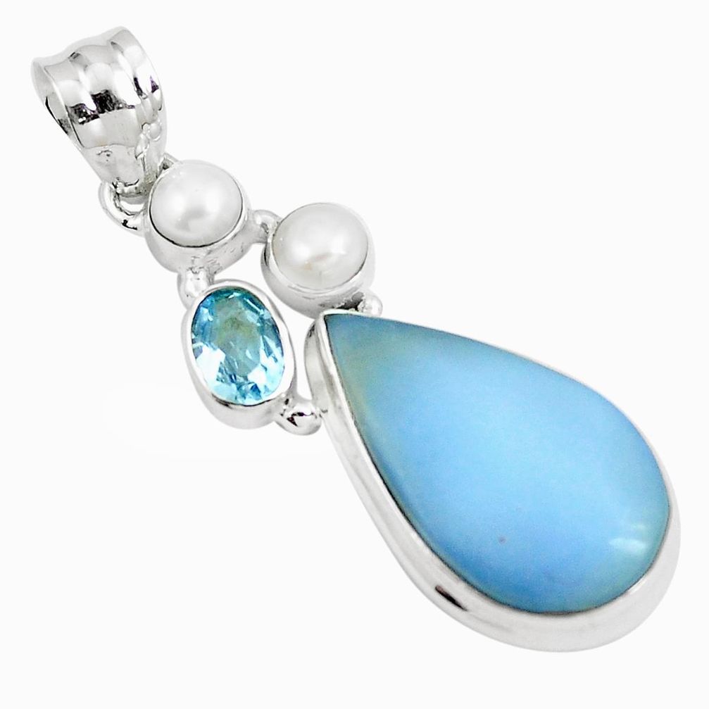 925 sterling silver 15.85cts natural blue owyhee opal topaz pearl pendant m88598
