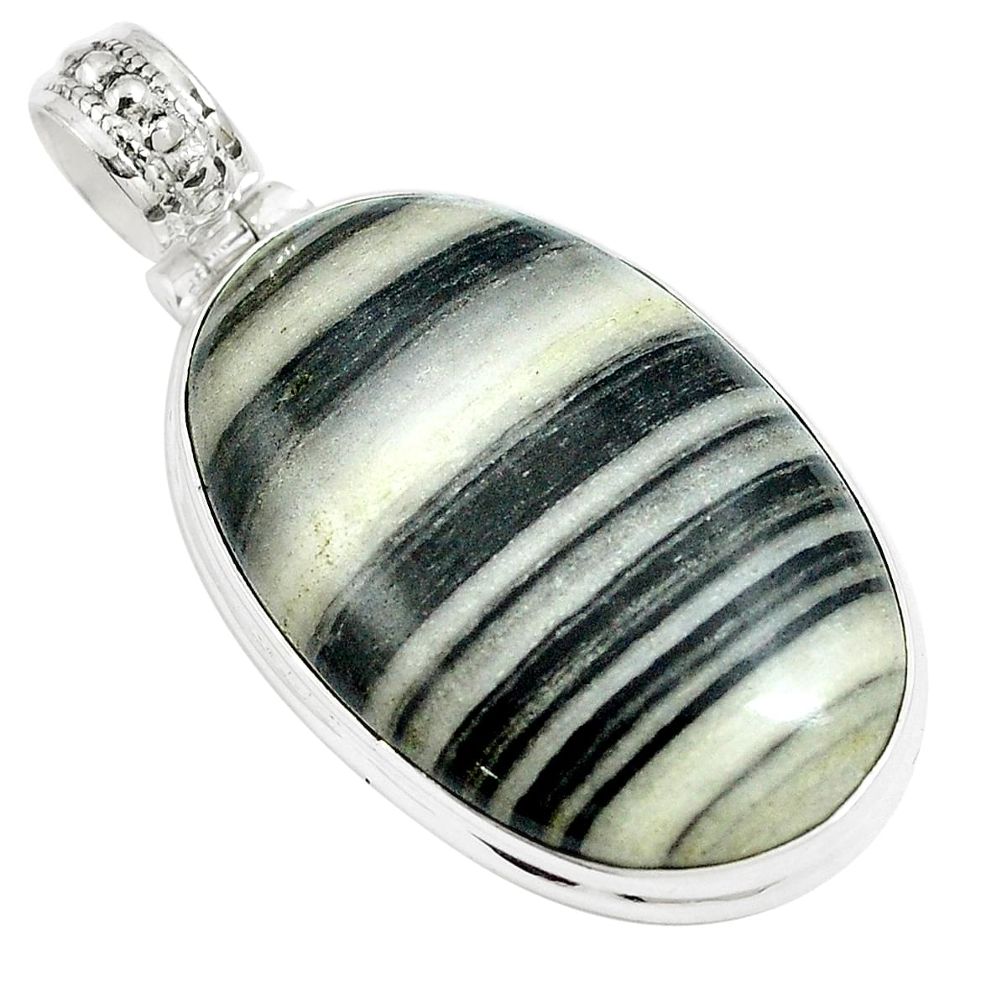 29.40cts natural white zebra jasper 925 sterling silver pendant jewelry m88601