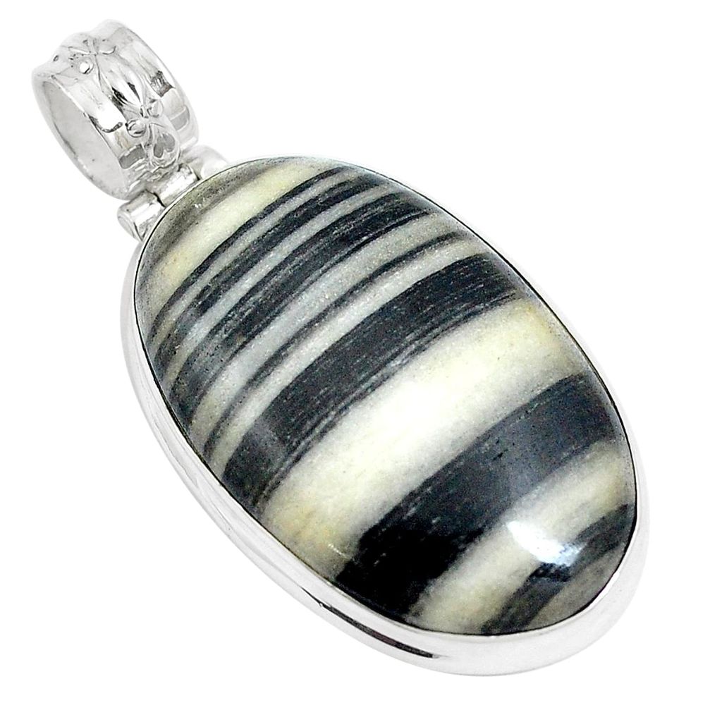 25.57cts natural white zebra jasper 925 sterling silver pendant jewelry m88602