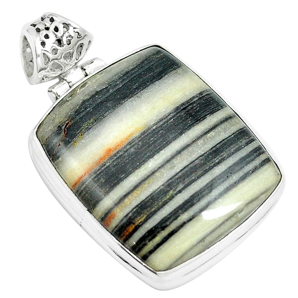 28.30cts natural white zebra jasper 925 sterling silver pendant jewelry m88605