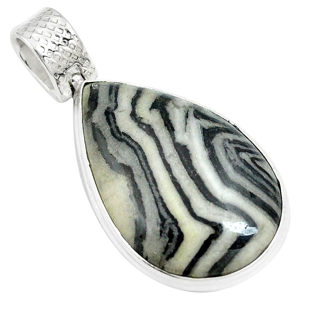 21.48cts natural white zebra jasper pear 925 sterling silver pendant m88606