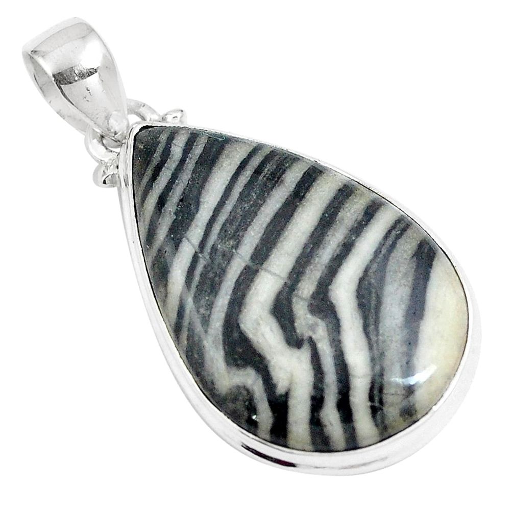 16.87cts natural white zebra jasper 925 sterling silver pendant jewelry m88607