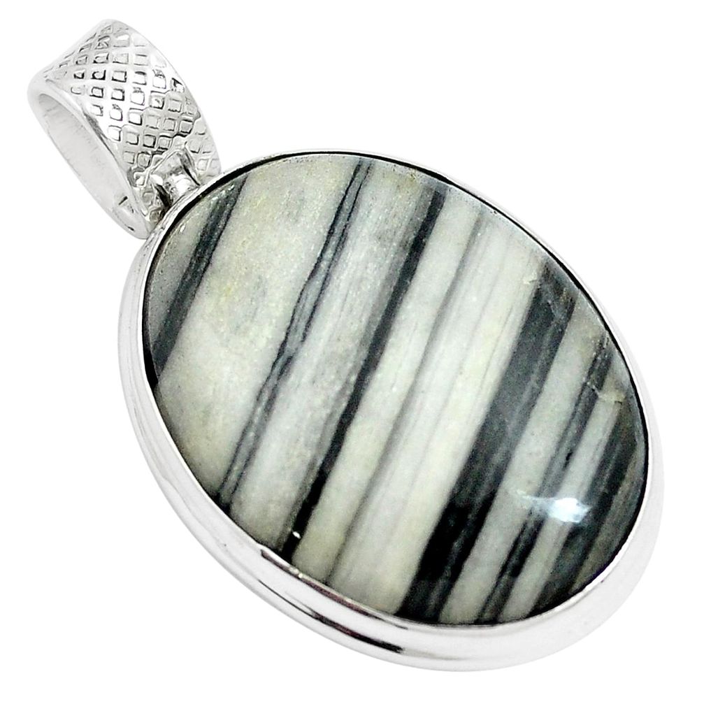 925 sterling silver 28.70cts natural white zebra jasper oval pendant m88608