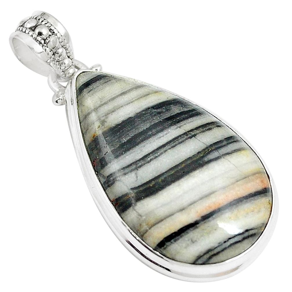 25.60cts natural white zebra jasper 925 sterling silver pendant jewelry m88609
