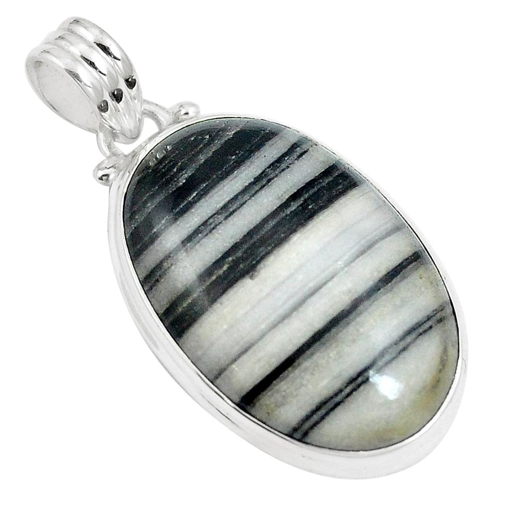 18.68cts natural white zebra jasper 925 sterling silver pendant jewelry m88610