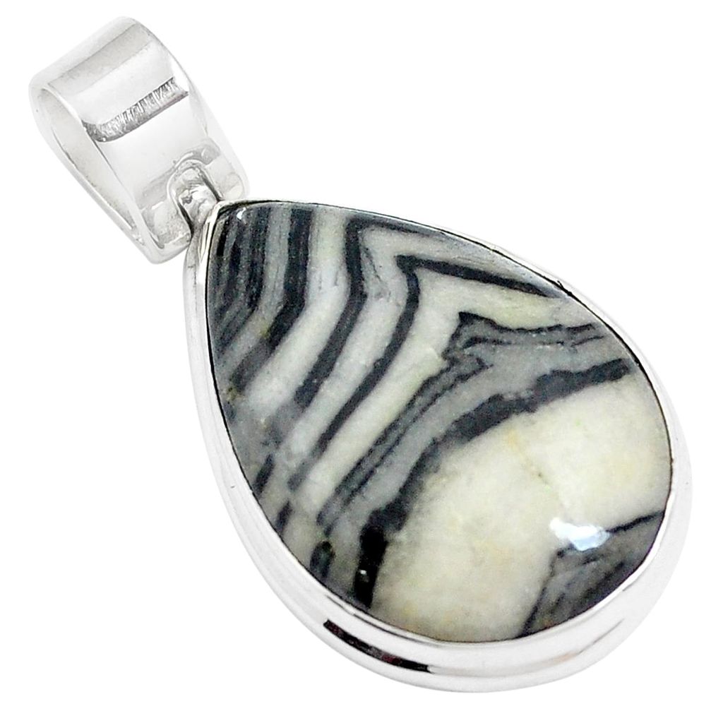 19.68cts natural white zebra jasper 925 sterling silver pendant jewelry m88614