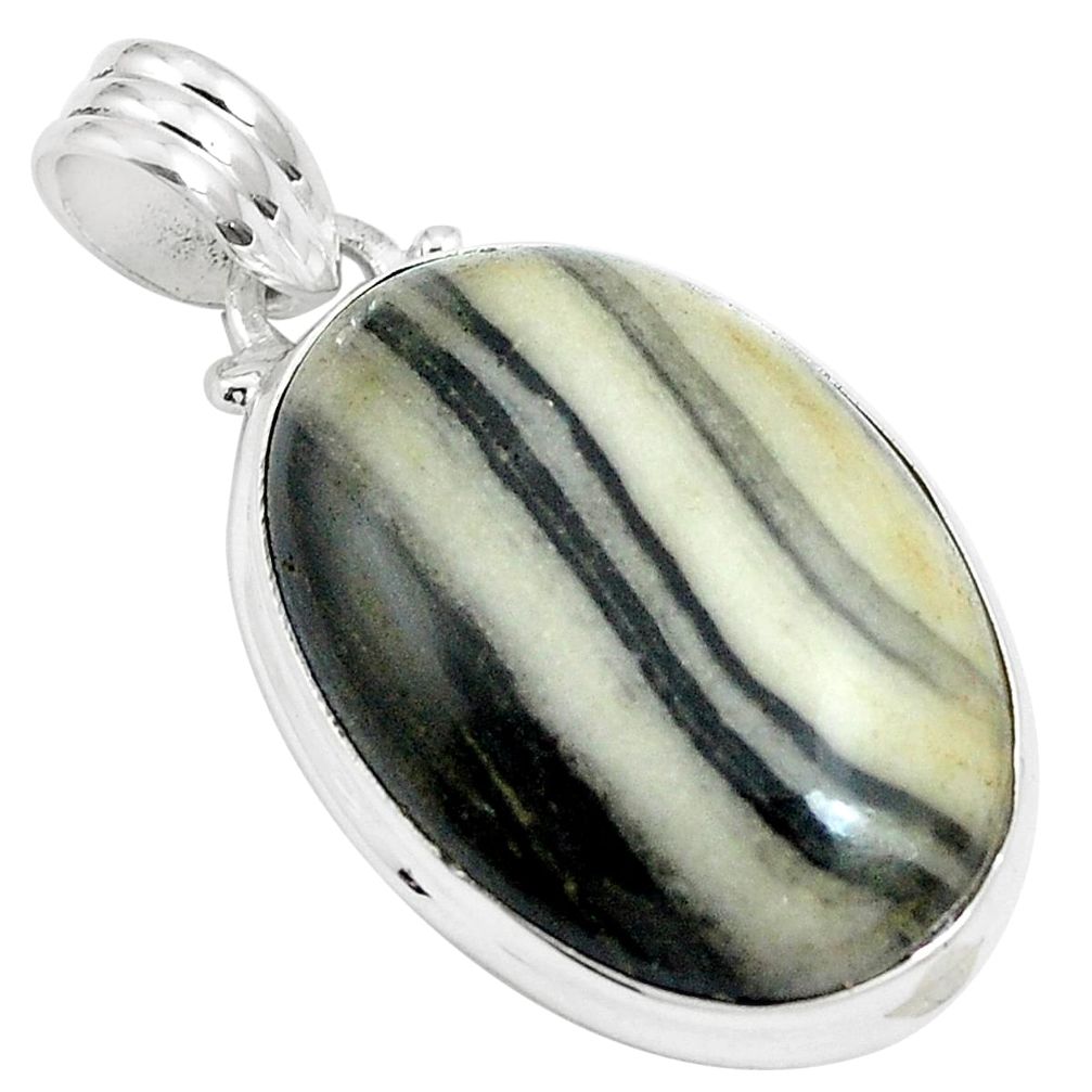 18.15cts natural white zebra jasper 925 sterling silver pendant jewelry m88615