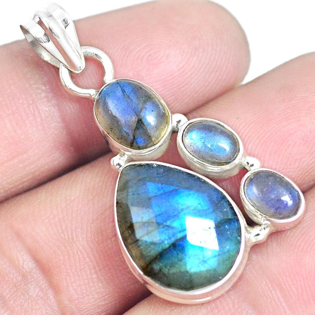 14.26cts natural blue labradorite 925 sterling silver pendant jewelry m88690