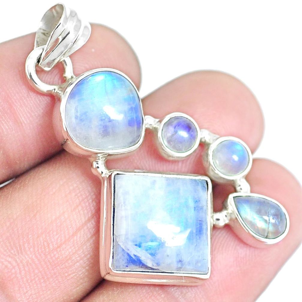 925 sterling silver 15.26cts natural rainbow moonstone square pendant m88691