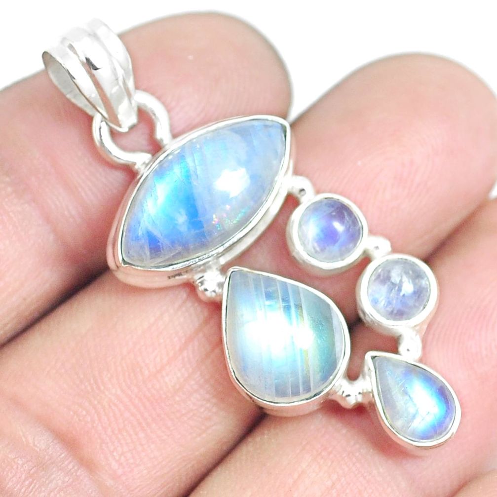 13.76cts natural rainbow moonstone 925 sterling silver pendant jewelry m88692