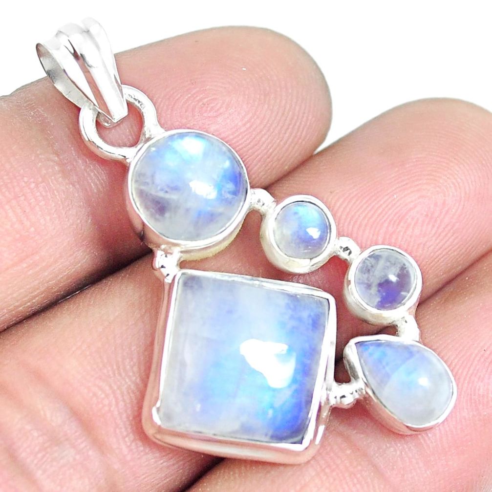 16.17cts natural rainbow moonstone 925 sterling silver pendant jewelry m88693