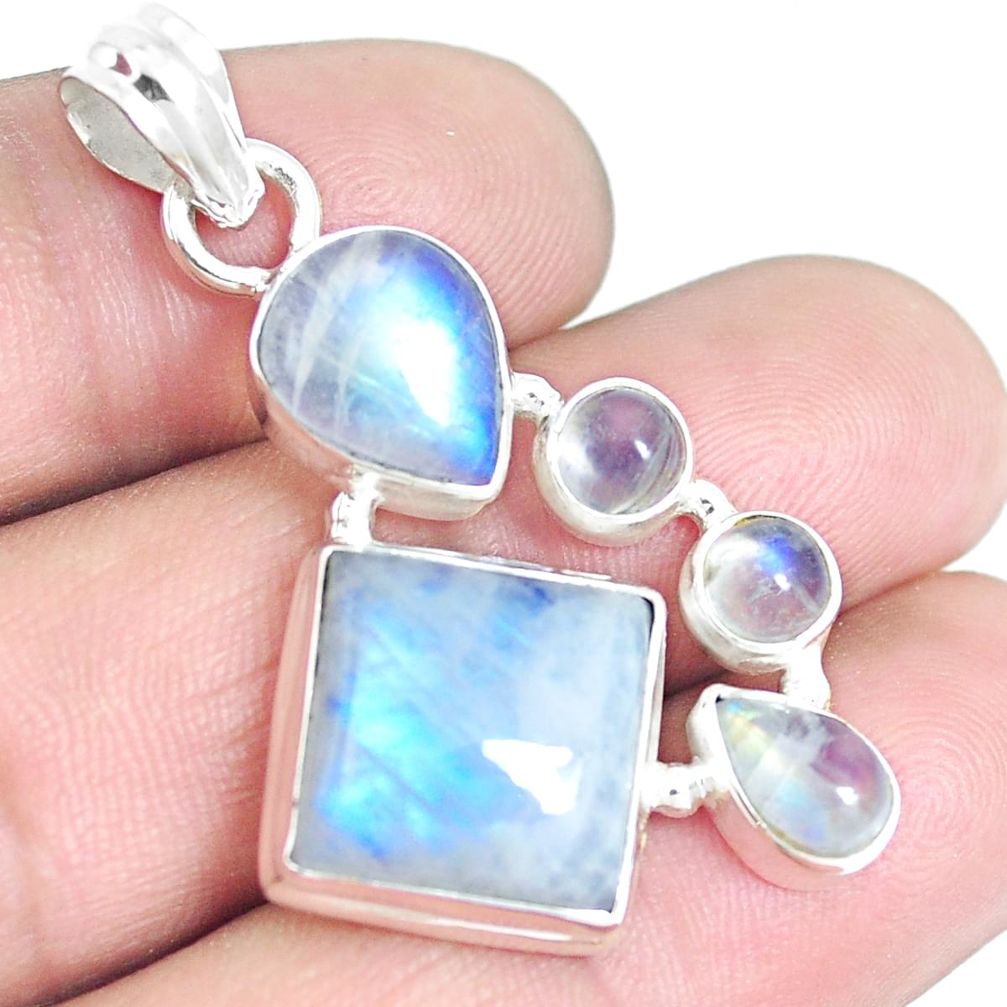 16.46cts natural rainbow moonstone 925 sterling silver pendant jewelry m88694
