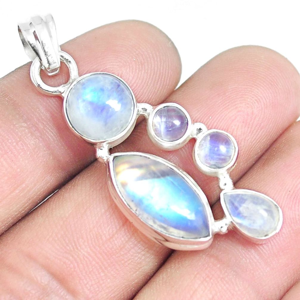 925 sterling silver 14.08cts natural rainbow moonstone pendant jewelry m88695