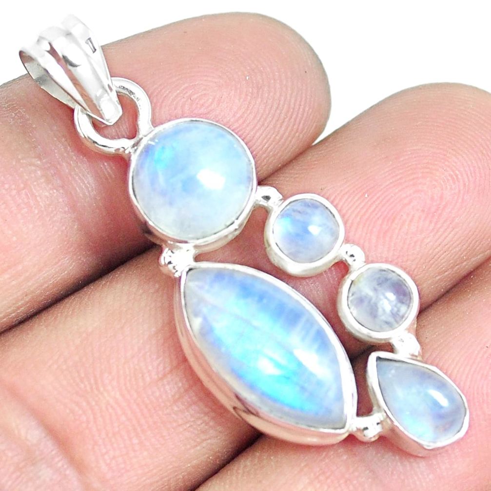 14.12cts natural rainbow moonstone marquise 925 sterling silver pendant m88697