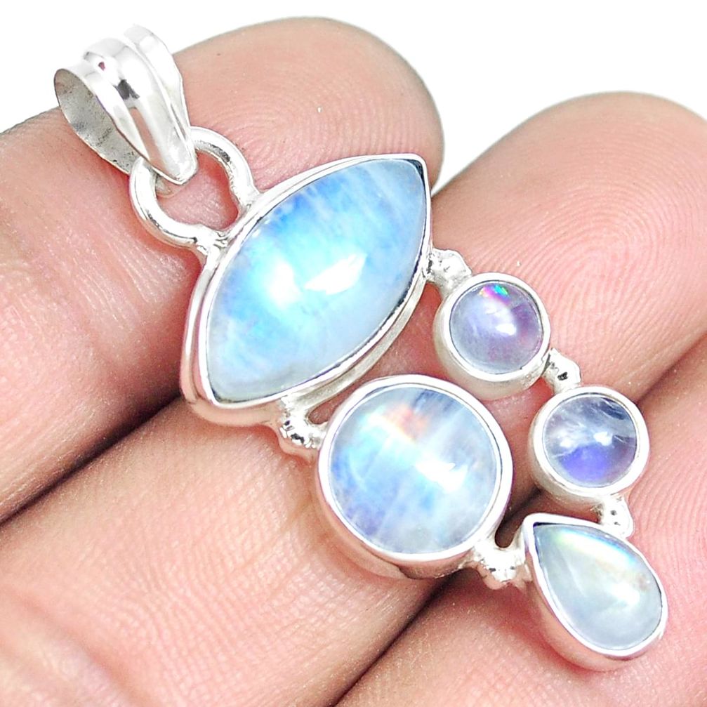 14.08cts natural rainbow moonstone 925 sterling silver pendant jewelry m88698