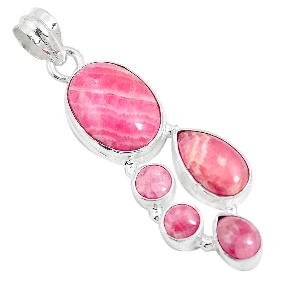 14.19cts natural pink rhodochrosite inca rose 925 sterling silver pendant m88725