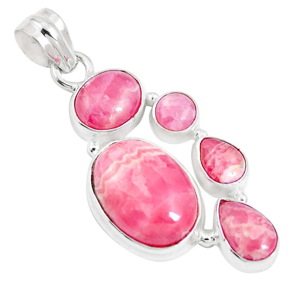 15.26cts natural rhodochrosite inca rose (argentina) 925 silver pendant m88727