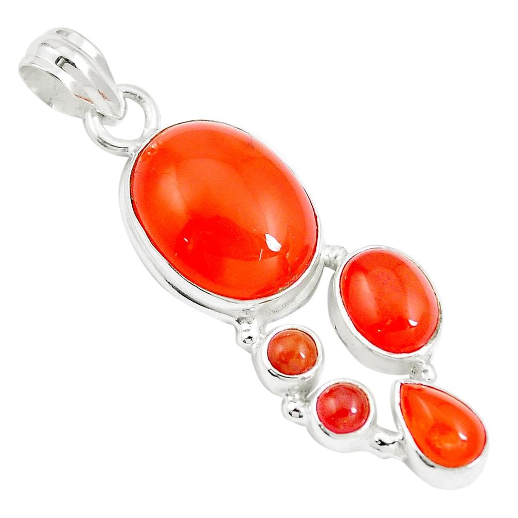 925 silver 15.33cts natural orange cornelian (carnelian) oval pendant m88751