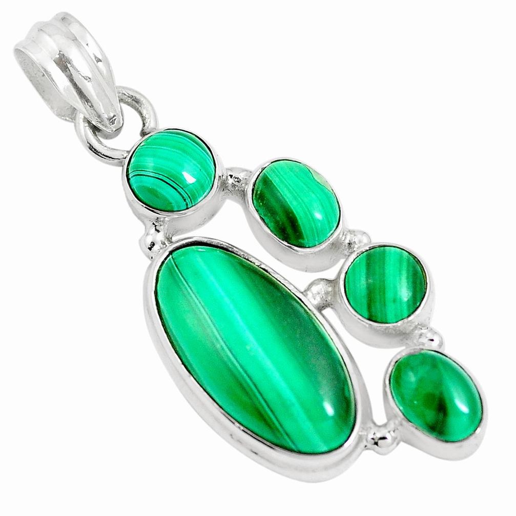 13.84cts natural green malachite (pilot's stone) 925 silver pendant m88762