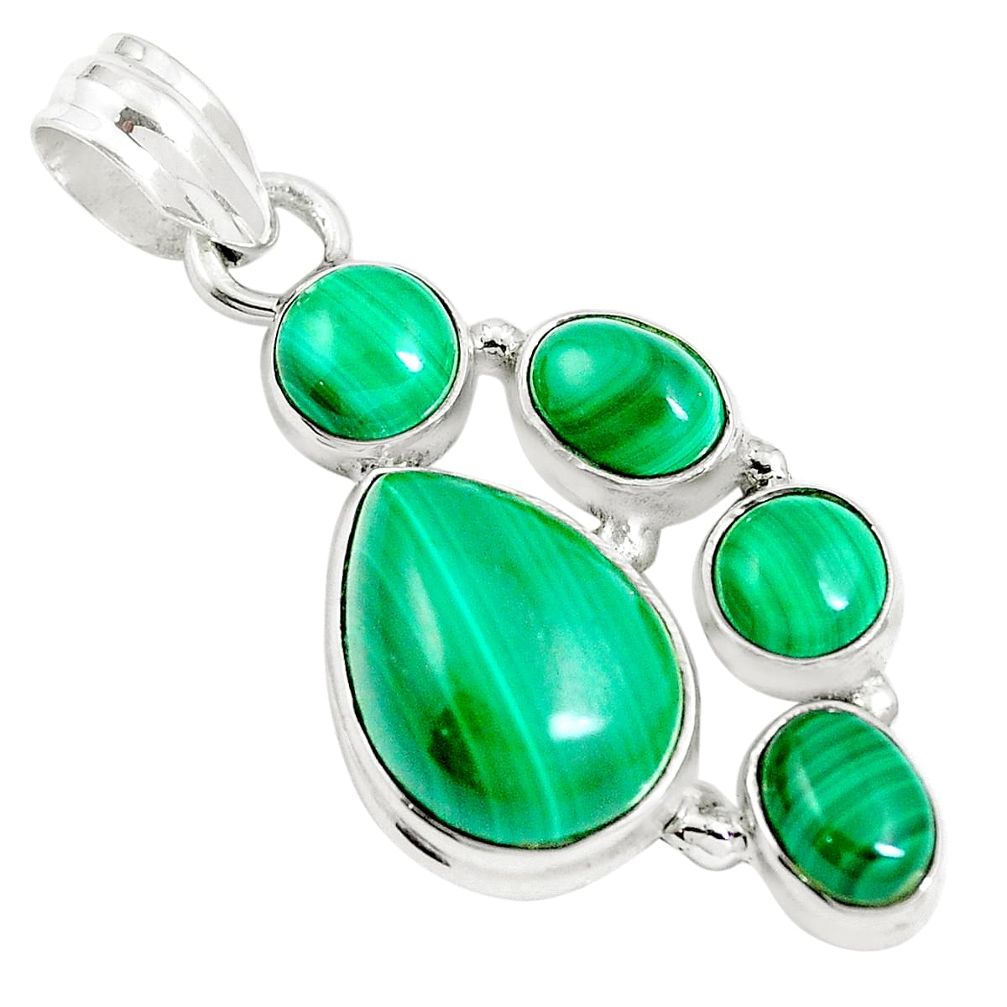 11.83cts natural green malachite (pilot's stone) 925 silver pendant m88764