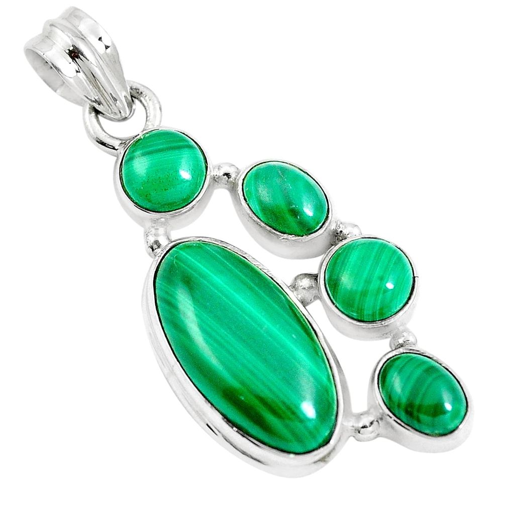 13.45cts natural green malachite (pilot's stone) 925 silver pendant m88769