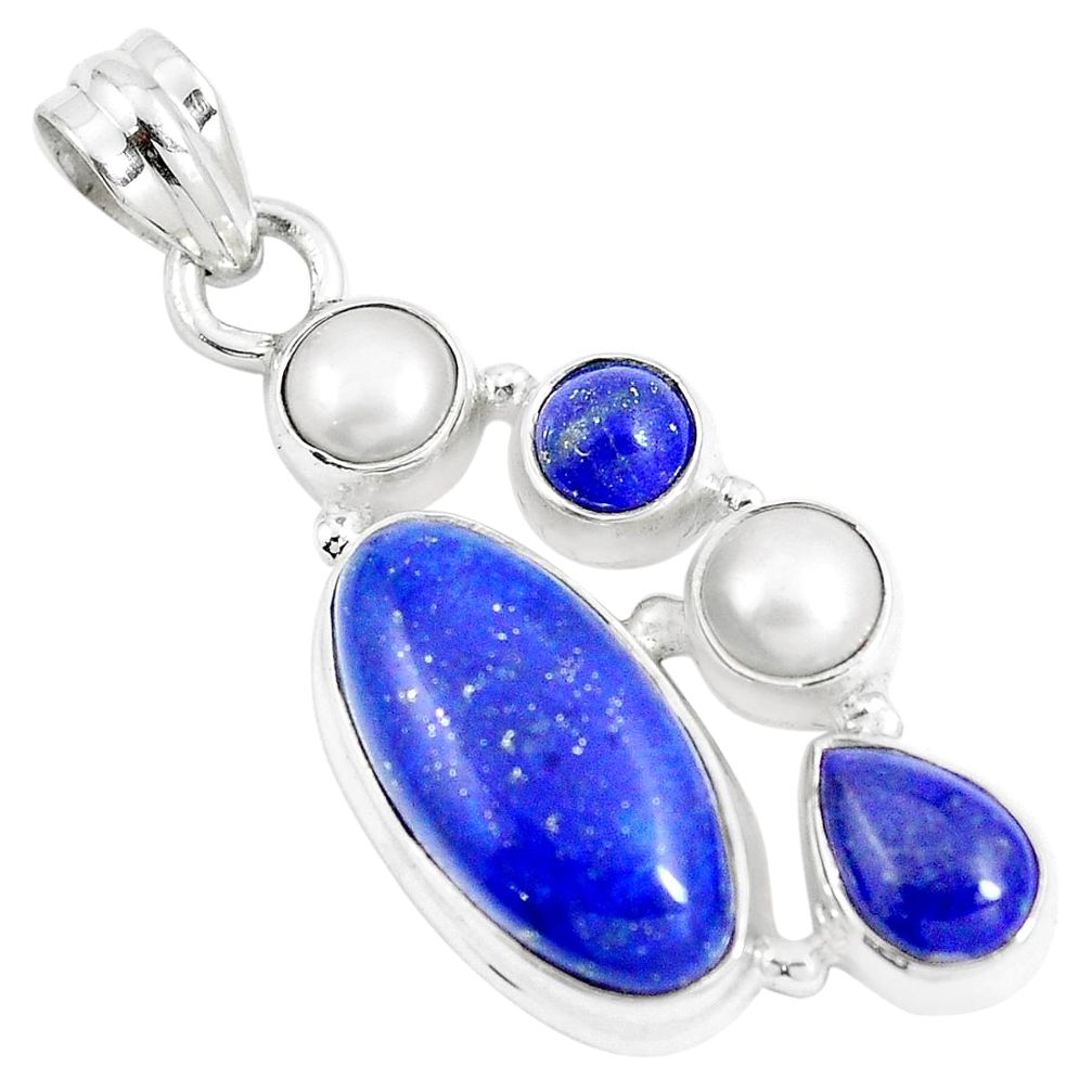 925 silver 13.45cts natural blue lapis lazuli white pearl pendant jewelry m88774