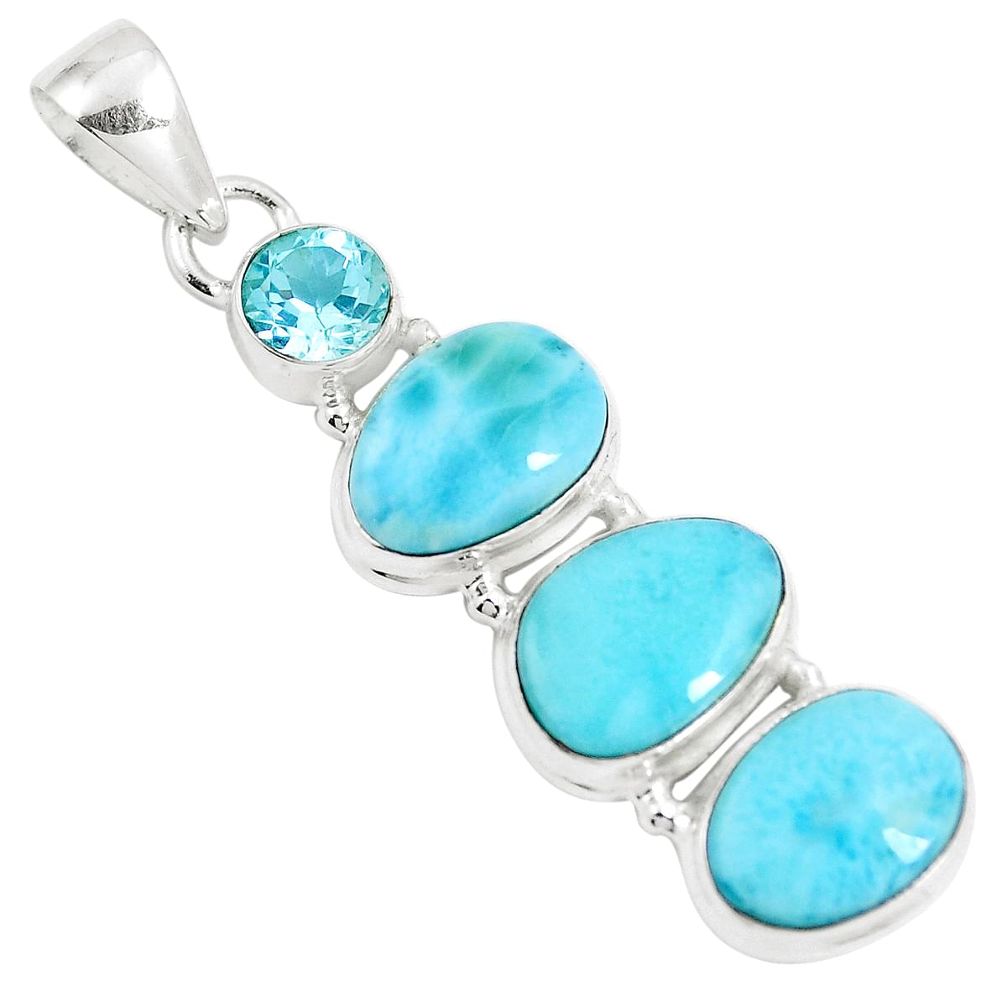 925 sterling silver 14.72cts natural blue larimar topaz round pendant m88782