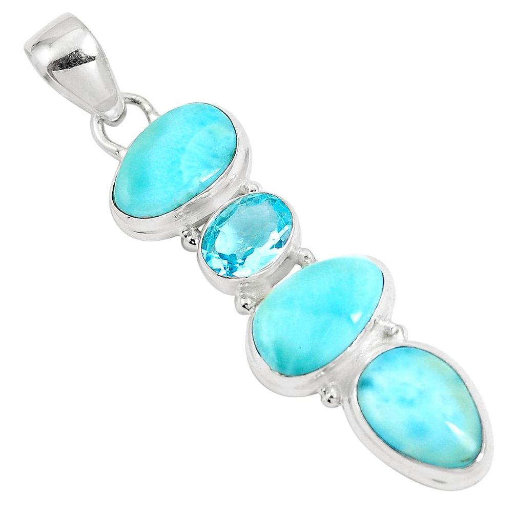 14.59cts natural blue larimar topaz 925 sterling silver pendant jewelry m88783