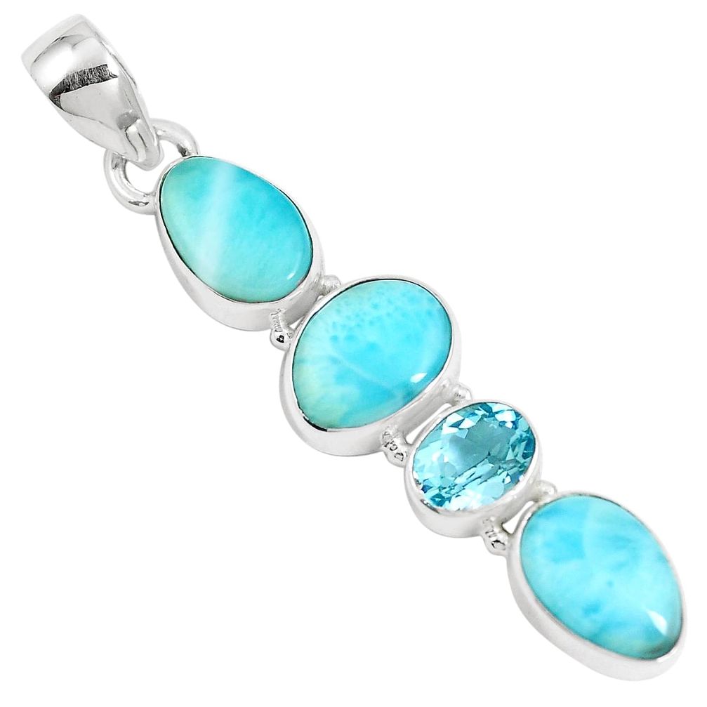 925 sterling silver 13.27cts natural blue larimar topaz pendant jewelry m88784