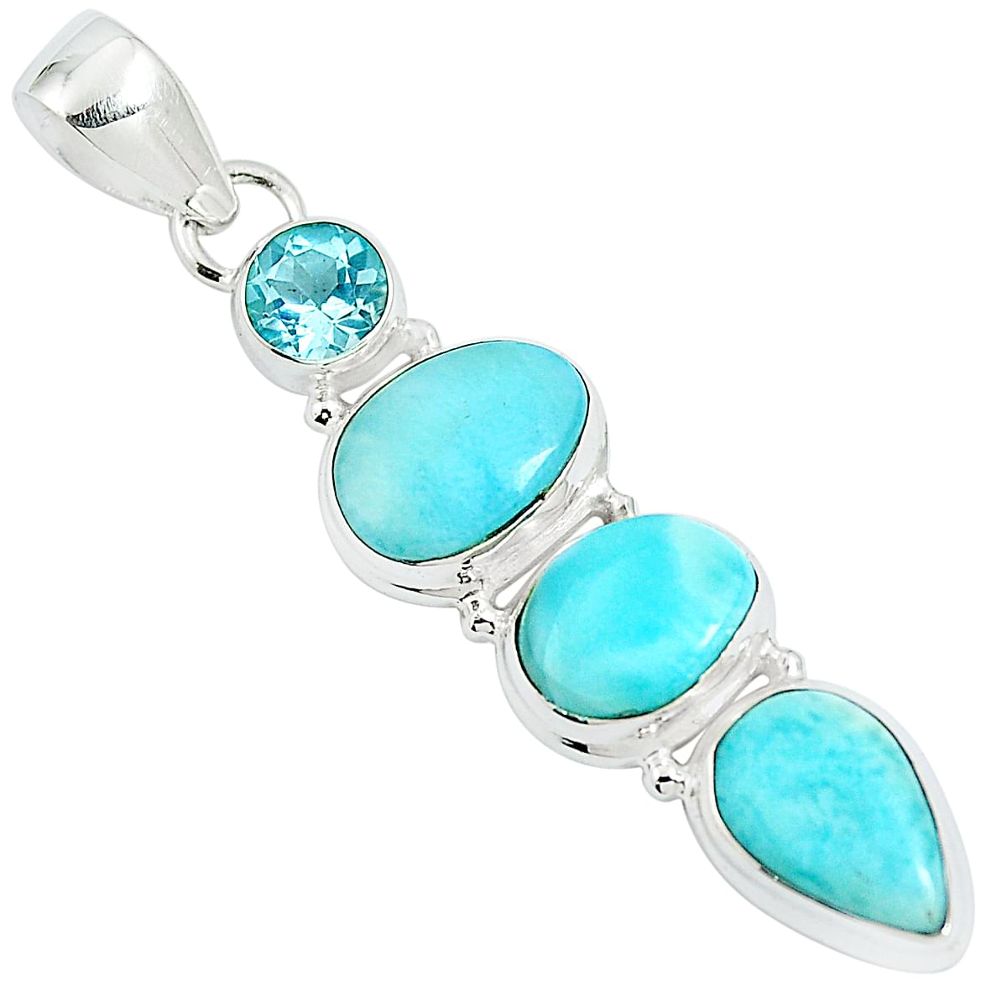 13.77cts natural blue larimar topaz 925 sterling silver pendant jewelry m88785