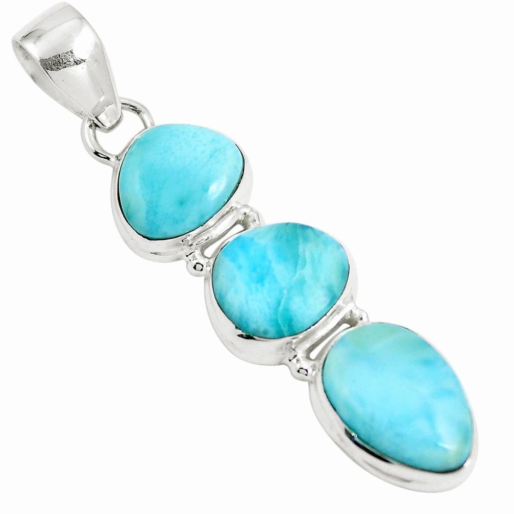 925 sterling silver 12.96cts natural blue larimar fancy pendant jewelry m88787