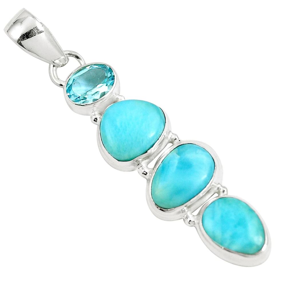 13.77cts natural blue larimar topaz 925 sterling silver pendant jewelry m88788