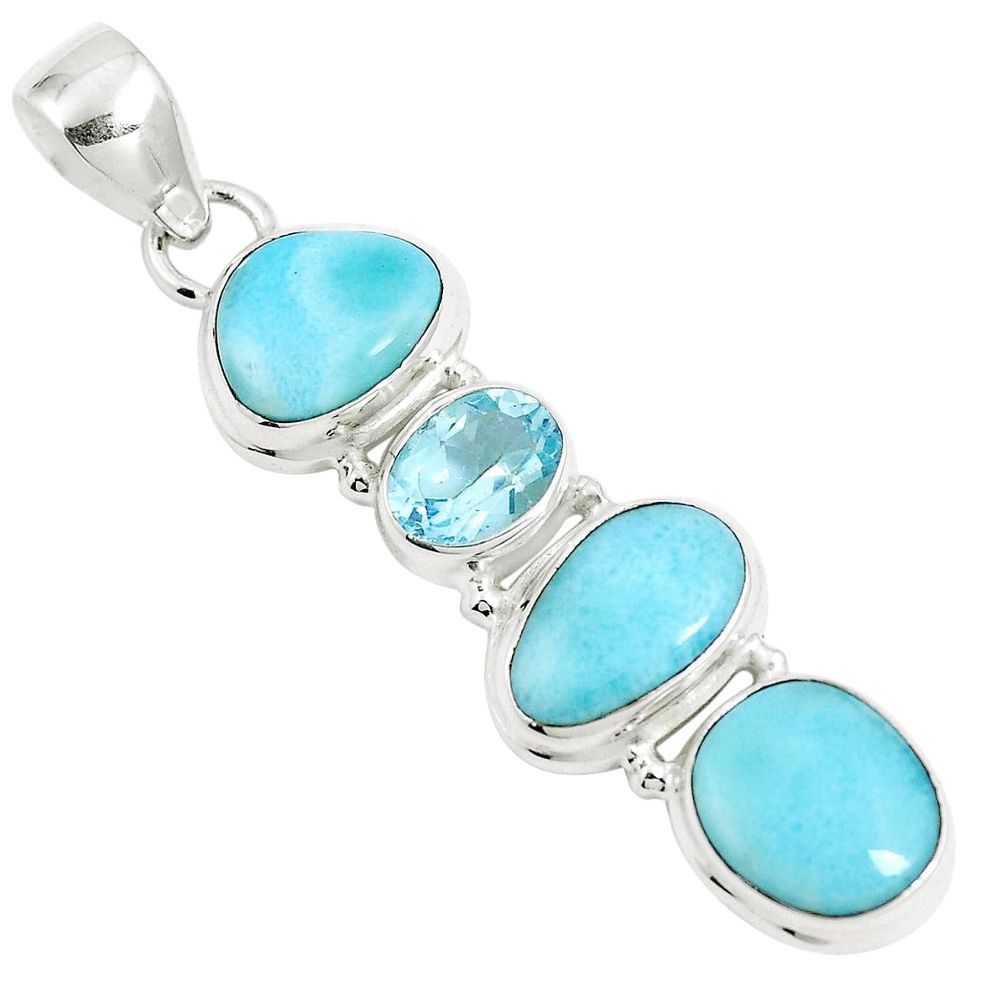 14.26cts natural blue larimar topaz 925 sterling silver pendant jewelry m88789
