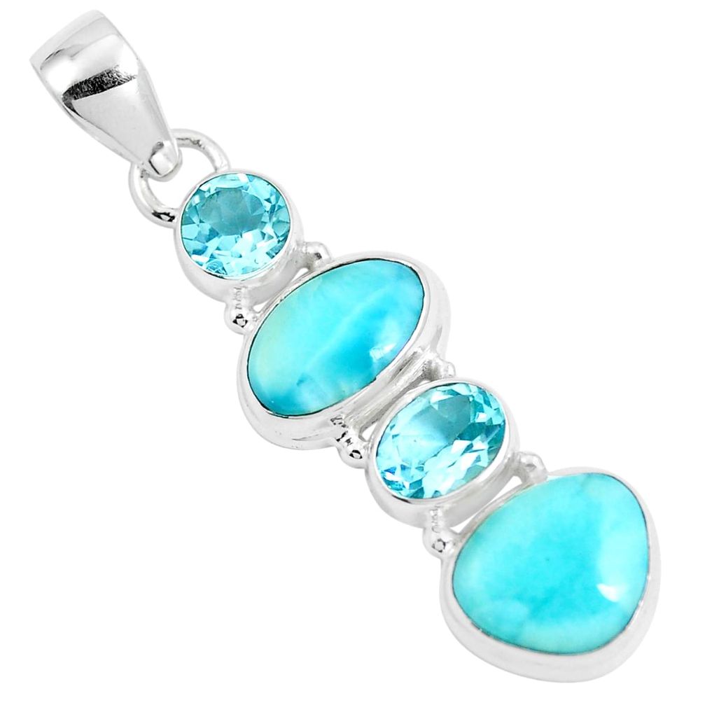 11.44cts natural blue larimar topaz 925 sterling silver pendant jewelry m88794