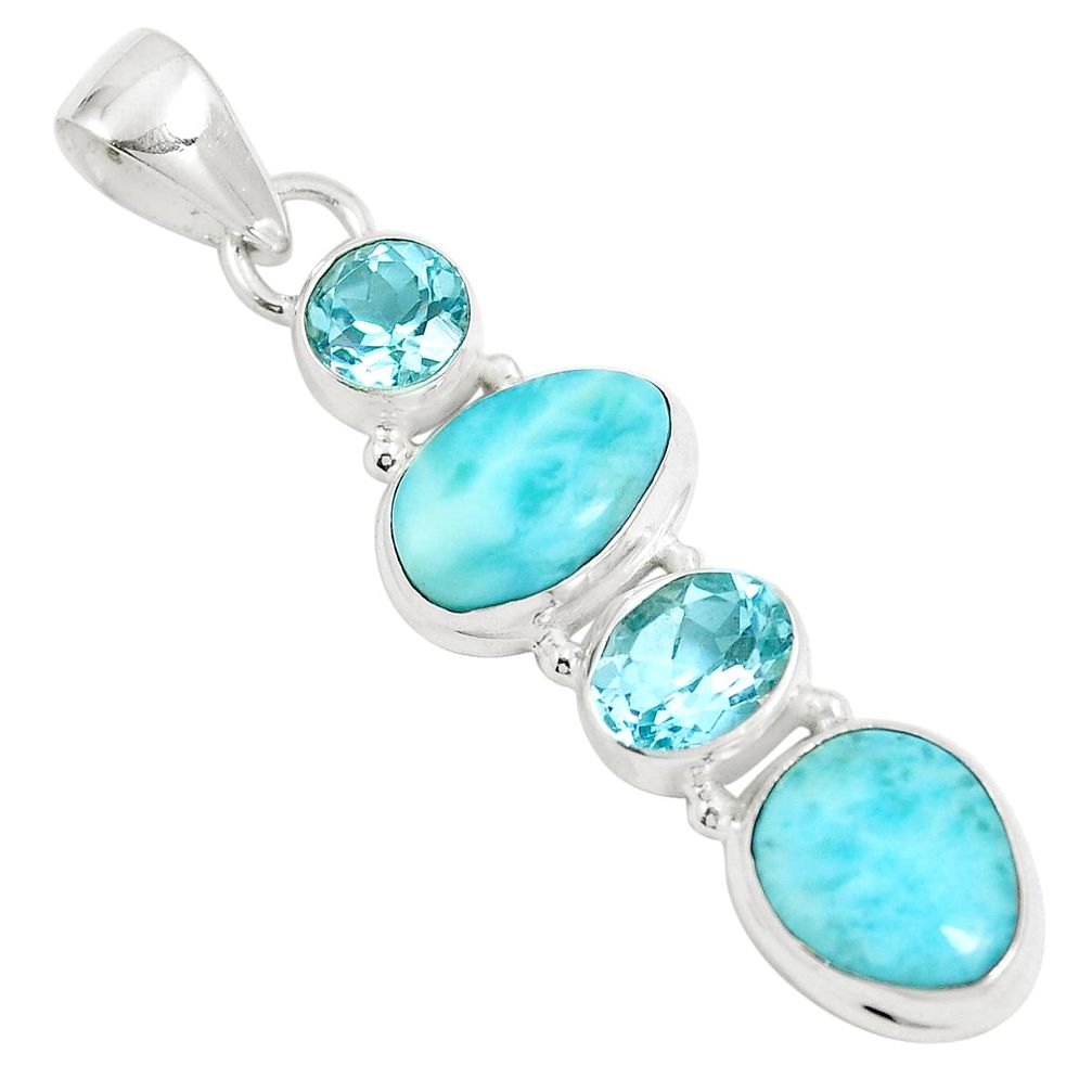 925 sterling silver 10.70cts natural blue larimar topaz round pendant m88795