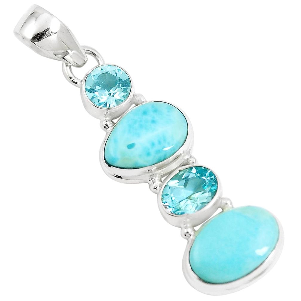 12.31cts natural blue larimar topaz 925 sterling silver pendant jewelry m88796