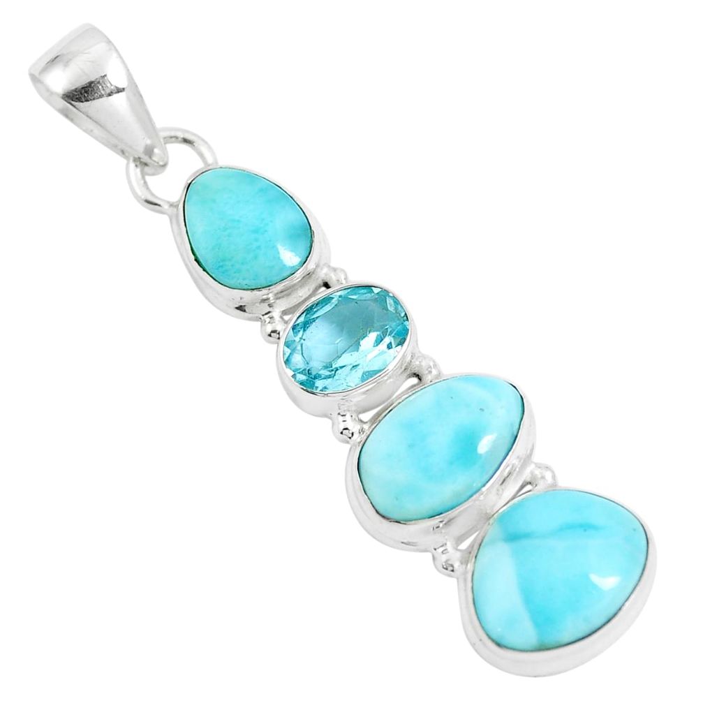 11.46cts natural blue larimar topaz 925 sterling silver pendant jewelry m88799