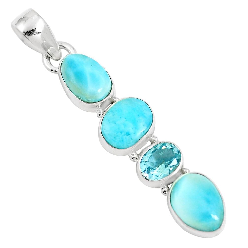 11.54cts natural blue larimar topaz 925 sterling silver pendant jewelry m88800