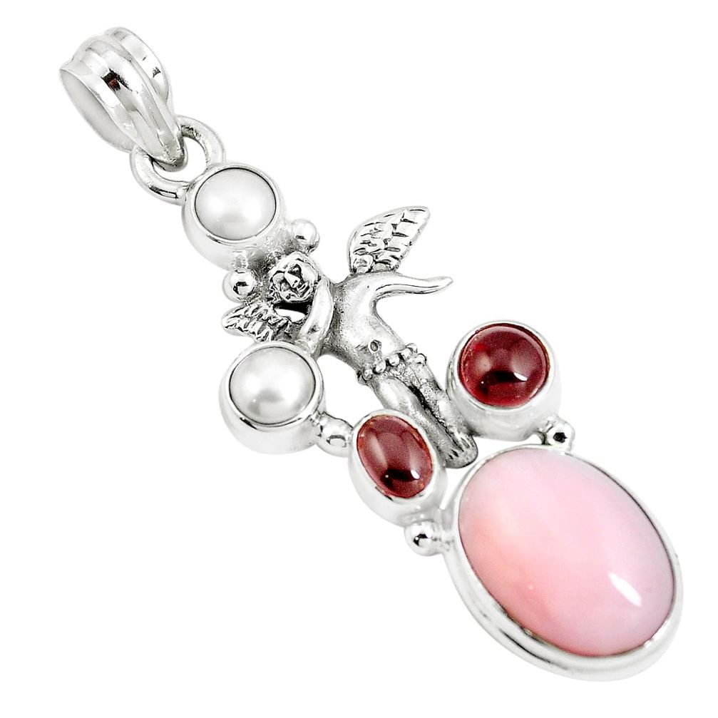 10.04cts natural pink opal garnet 925 silver angel wings fairy pendant m89005