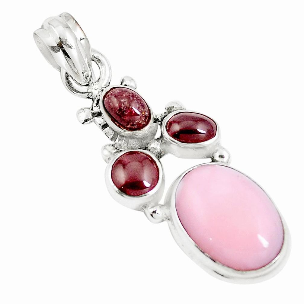 8.42cts natural pink opal garnet 925 sterling silver pendant jewelry m89006